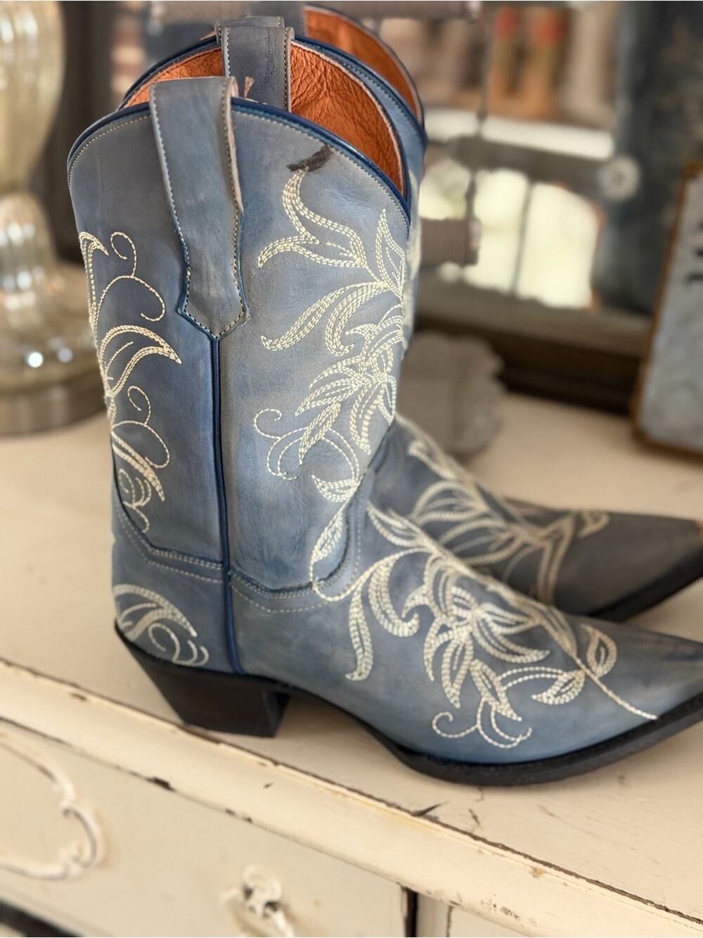 Dan Post Blue embroidered Western Leather Cowgirl sniptoe Boots 7.5